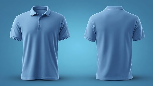 Blank collared shirt mock up template, front and back view, isolated on blue dusk, plain t-shirt mockup. Polo tee design presentation for print .
