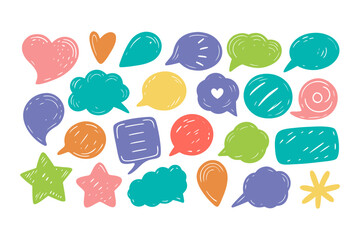 
Colorful hand drawn speech bubbles collection. Doodle chat icons collection for communication, social media, or messaging design vector illustration.