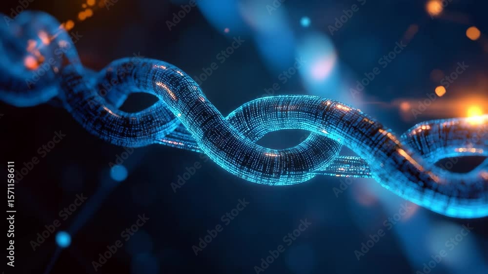 Poster explore a stunning visualization of a complex digital chain interlinked in a mesmerizing virtual spa