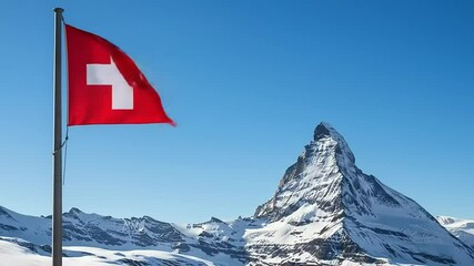 Swiss flag with Matterhorn, and Alps. - Powered by Adobe