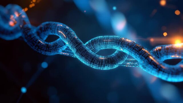 Explore a stunning visualization of a complex digital chain interlinked in a mesmerizing virtual space filled with radiant colors and intricate details, symbolizing the essence of connectivity.