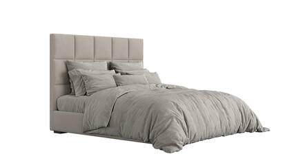 Bed on an isolated background. Furniture for рromotional and marketing materials. Side view.