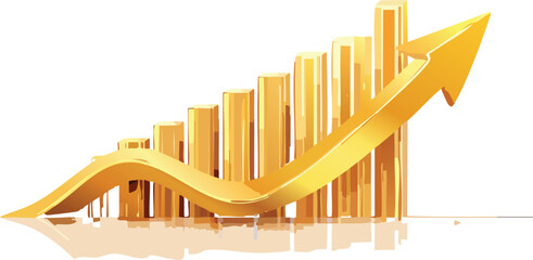 Business graph and arrow. Business chart up gold arrow sign.	