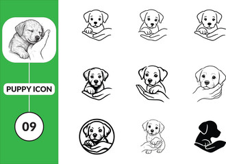 Puppy black and white icon