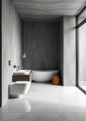 Beautiful contemporary modern bathroom with gray titanium cement walls Empty room interior design architecture blank design room