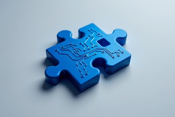 puzzle piece, brain circuit icon, machine learning theme, glossy blue render, top down shadow depth