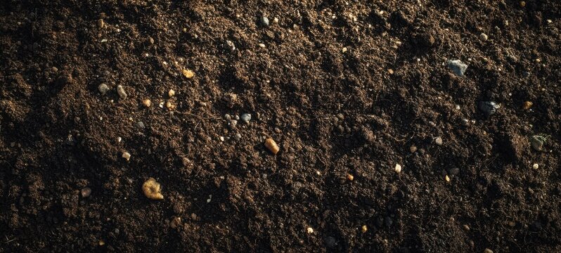 The rich texture of fertile soil in natural sunlight.