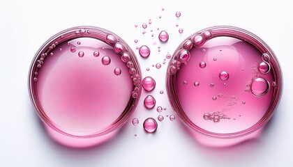 pink oil drop isolated on white background face serum or essential oil with oxygen aqua bubbles and a drop of liquid on white background