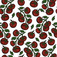 Seamless Pattern of Hand-drawn Red Tomatoes Vector Illustration.