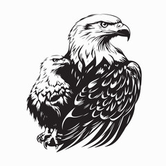 Obraz premium Protective Eagle With Baby Fiercely Gazing Toward Enemy in Vector Design Art