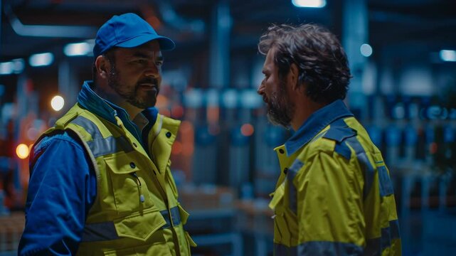 a warden calmly reassuring an anxious-looking colleague, placing a hand on their shoulder, emphasizing the human side of safety