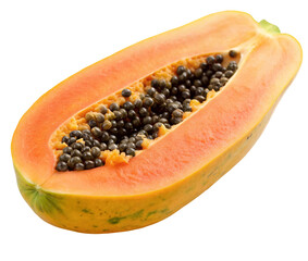 Juicy fresh papaya with seeds on a plain background for tropical fruit lovers and healthy eaters