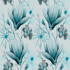 Artistic All Over Pattern of Flowers, Leafs and Swirl