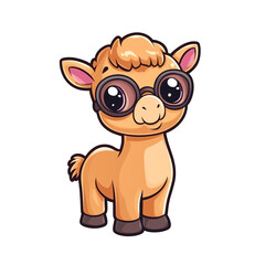 Fototapeta premium Adorable Cartoon Camel Calf Wearing Glasses: Cute Animal Illustration Perfect for Children's Books, Clothing, and More!