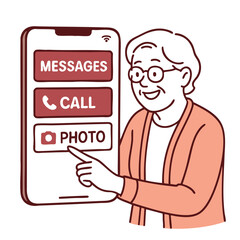Senior woman using smartphone to access messages, call, and photo features with joy