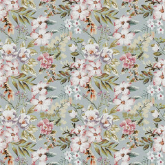 Artistic All Over Pattern of Flowers, Leafs and Swirl