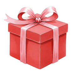 Red gift box with a pink bow isolated on transparent background