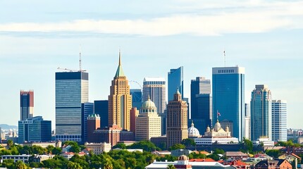 Fototapeta premium Modern City Skyline Illustration with Diverse Architecture on White Background and Clear Detail