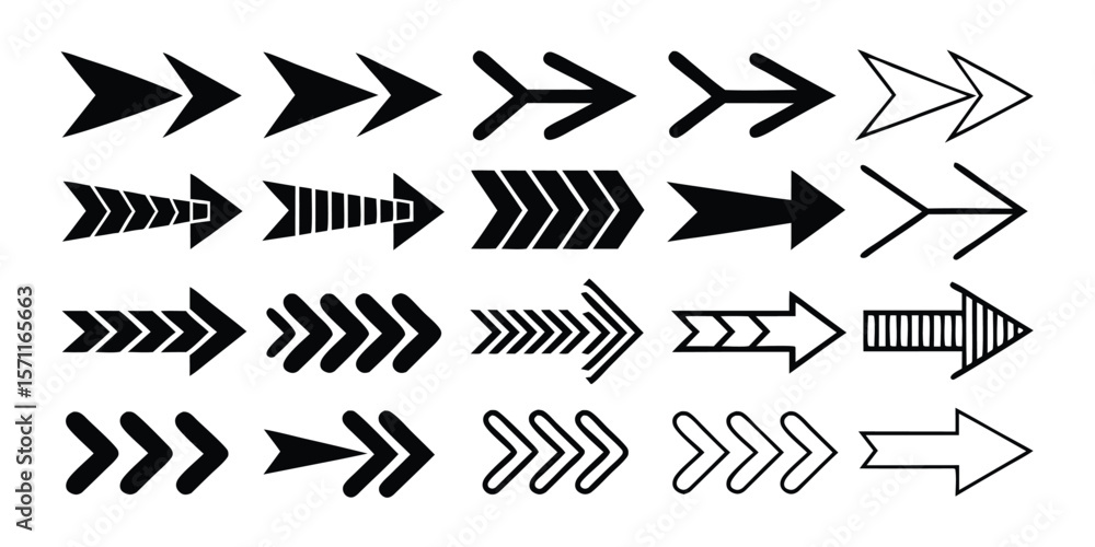 Aufkleber extensive collection of black arrow icons offering diverse directional symbols for user interface de