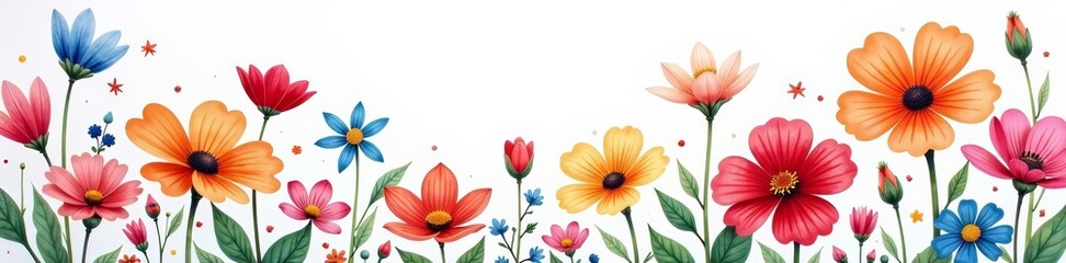 Macro shot of vibrant watercolor flowers on blank canvas, painting, watercolor