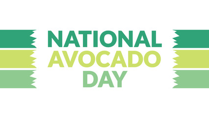 National Avocado Day text with side lines on a White background. Which is observed every year in July to celebrate National Avocado Day.