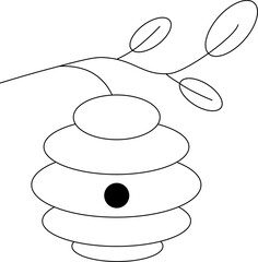 Nest or vespiary of wild bees isolated. Vector graphic line illustration. For poster, invitation, backdrop, ad, sale promotion, print for t-shirt Coloring Sheet for Stress Relief and Relaxation