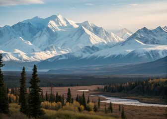 Alaska mountain range wilderness nature generative ai
