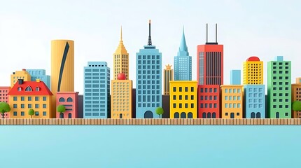 Fototapeta premium Modern City Skyline Illustration with Diverse Architecture on White Background and Clear Detail