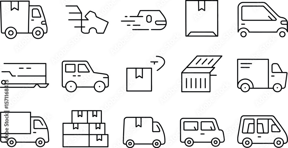 Poster outline icons showing various transportation and package delivery methods