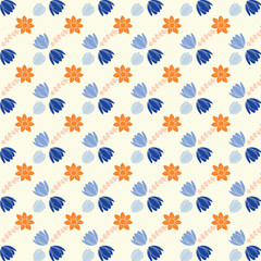 Trendy seamless floral pattern. Fabric design with simple flowers.
