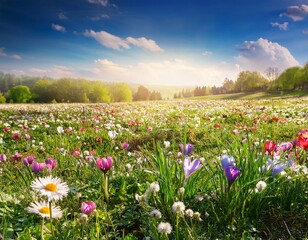 beautiful meadow full of spring flowers