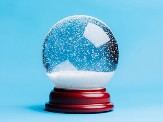 Empty snow globe with golden base on blue background
