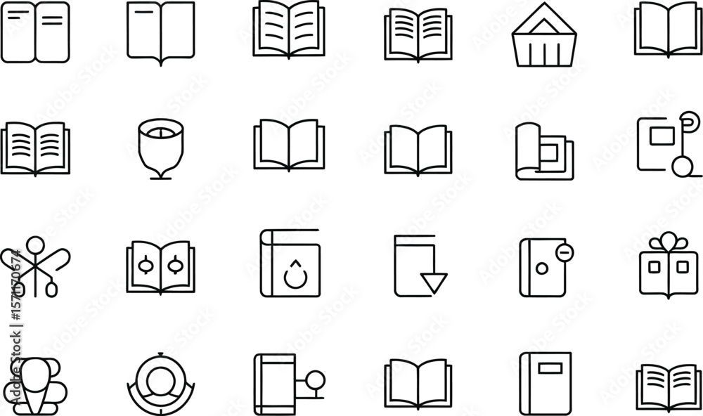 Aufkleber a collection of various book and reading related icons in a line art style