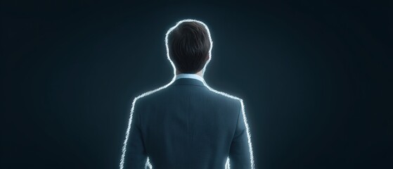 Business leader's journey empowering change in a corporate environment digital landscape back view visionary concept