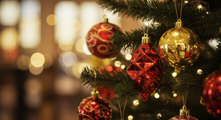 Christmas Tree with Red and Gold Ornaments