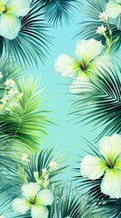 Beautiful large flowers with tropical leaves