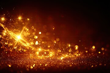 Naklejka premium Golden glitter and sparkling lights on a dark background