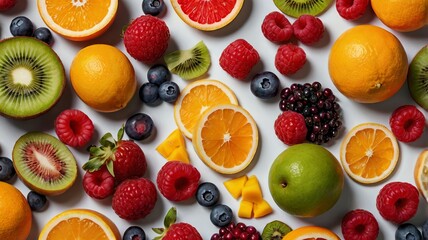 Colorful Fruits and Berries Flat Lay Illustration with Copy Space - 13