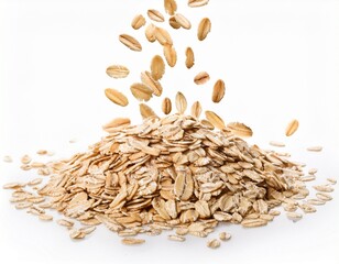 falling oat flakes isolated on white background