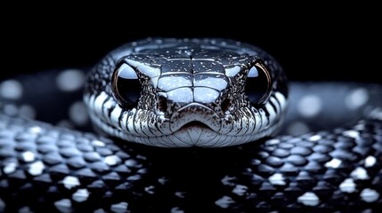 Obraz premium Close-up of a black and white snake's head