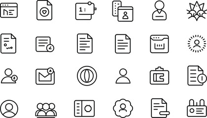 Collection of various black and white line icons on a white background