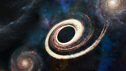 Radiant Black Hole and Accretion Disk in Deep Space &ndash; Elements of this illustration were furnished by NASA&rdquo;