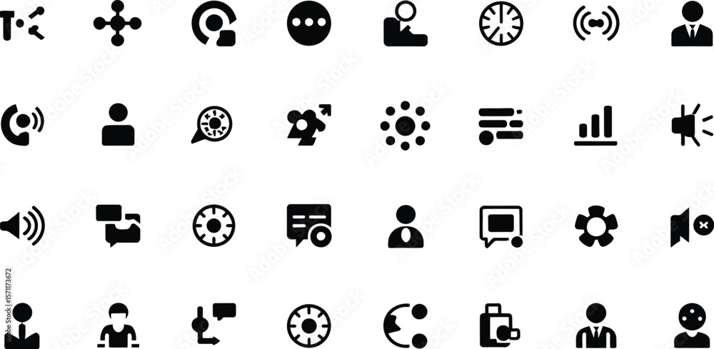Poster a collection of various black glyph icons arranged in a rectangular grid