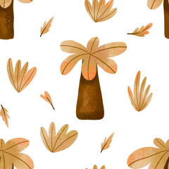 Seamless pattern with palms. Jungle hand drawn watercolor background