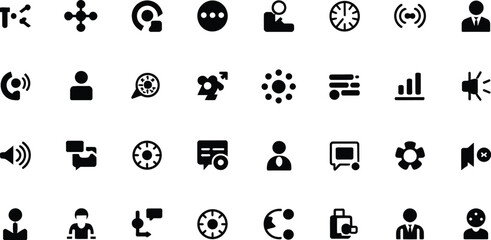 A collection of various black glyph icons arranged in a rectangular grid