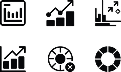 Illustration of various black and white data analysis and graph icons set