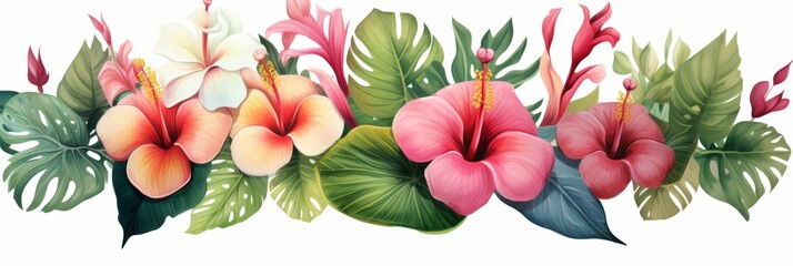 Fototapeta premium Tropical flowers with leaves