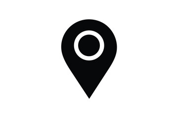 Modern minimalist black location pin icon graphic; simple, clean design; isolated on white background; perfect for maps, navigation apps, and website design projects; professional, corporate style; co
