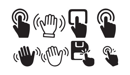 Hand Gesture and Touch Icon Set. Thumbs Up, Tap, Click, and Touchscreen Symbols. Victor illustration eps10