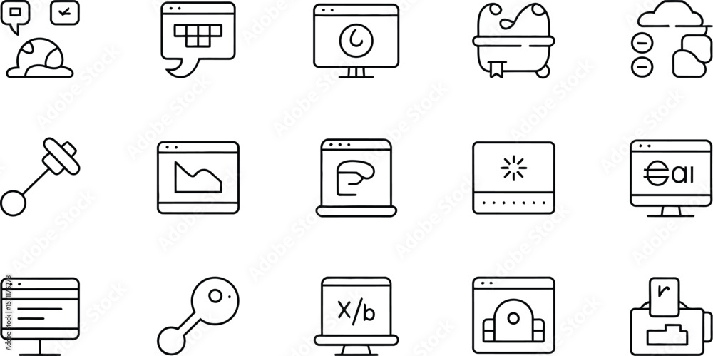 Poster a collection of line icons depicting various web and computer elements
